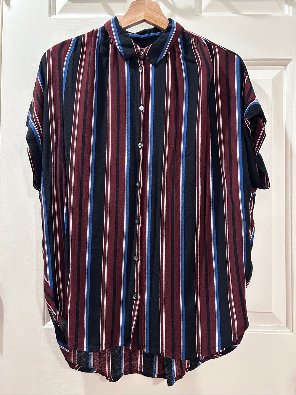 Madewell Burgundy, Navy & Blue Vertical Stripe Button-Down Shirt